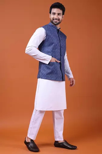 W&g cotton blend men nehru jacket multicolour
