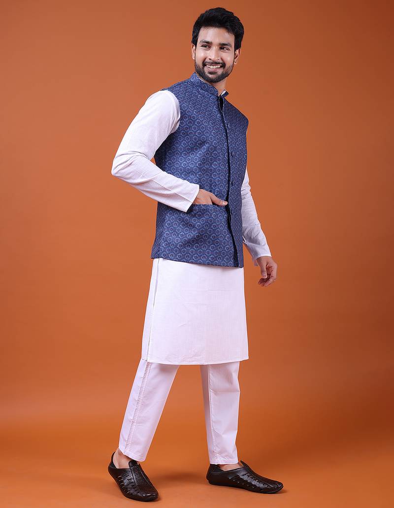 W&g cotton blend men nehru jacket multicolour