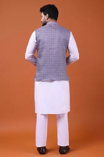 W&g cotton blend men nehru jacket multicolour