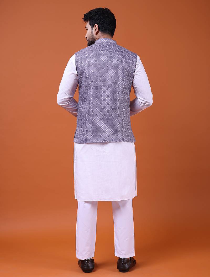 W&g cotton blend men nehru jacket multicolour
