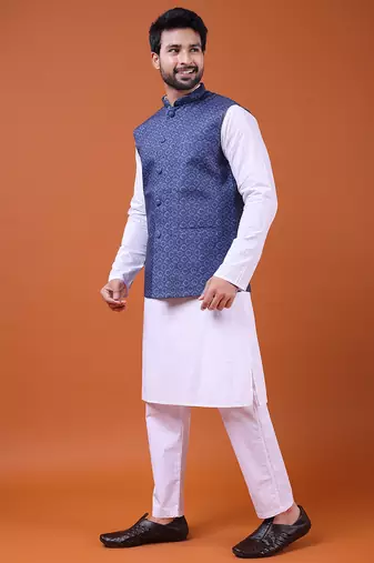 W&g cotton blend men nehru jacket multicolour