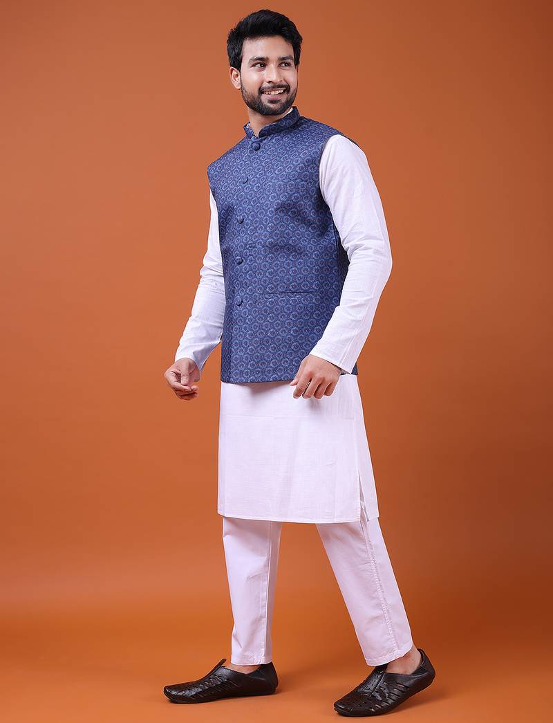 W&g cotton blend men nehru jacket multicolour