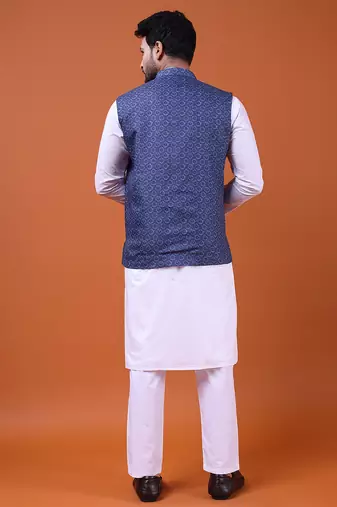 W&g cotton blend men nehru jacket multicolour