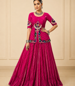 Rani Pink Navratri Lehenga with Gota Patti & Gamthi Mirror Work