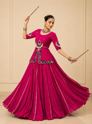 Rani Pink Navratri Lehenga with Gota Patti & Gamthi Mirror Work 2