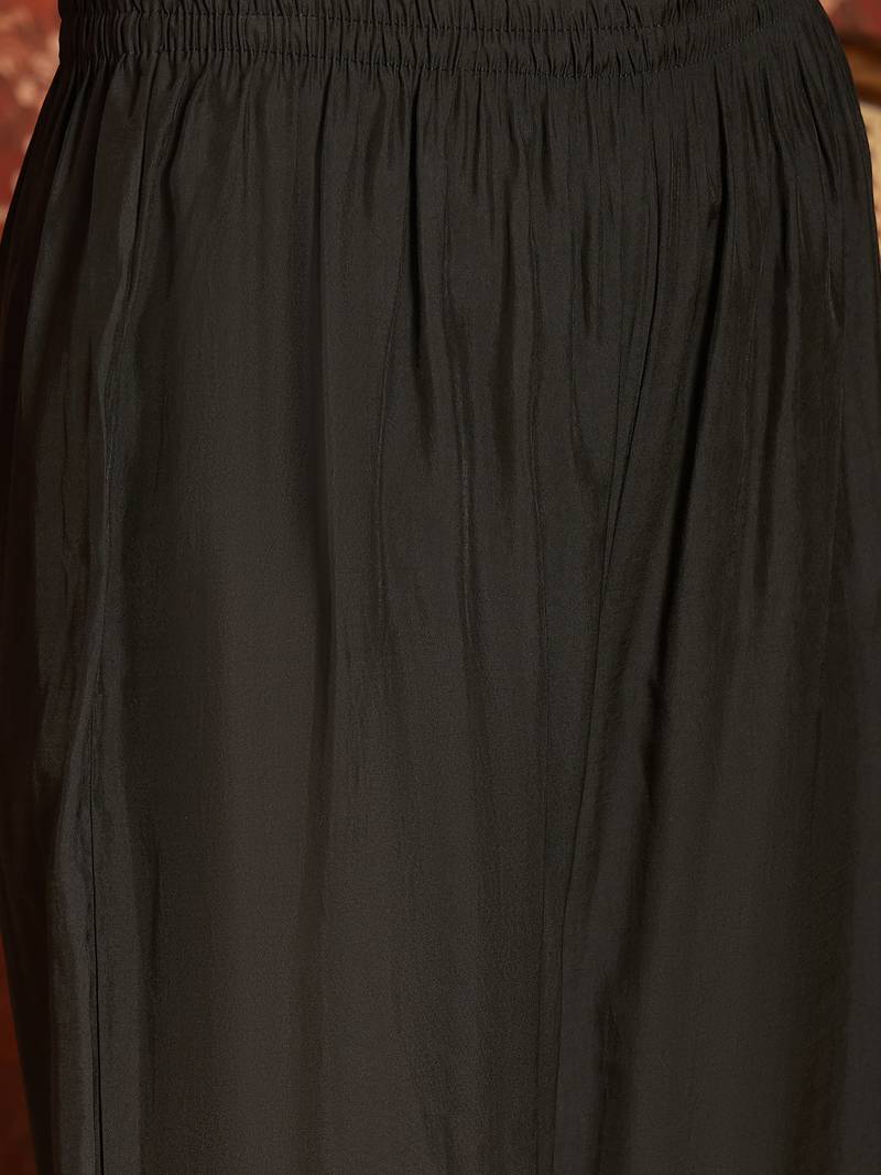 Black cotton embroidered kurta set.