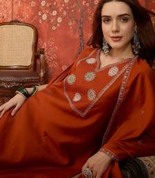 Rust cotton embroidered kurta set