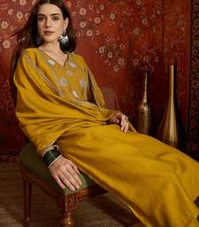 Mustard cotton embroidered kurta set