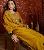 Mustard cotton embroidered kurta set