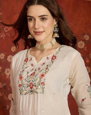Cream cotton embroidered kurta set 2