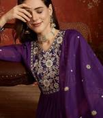 Purple cotton embroidered kurta set.
