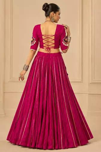Rani Pink Navratri Lehenga with Gota Patti & Gamthi Mirror Work