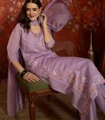 Lilac cotton embroidered kurta set