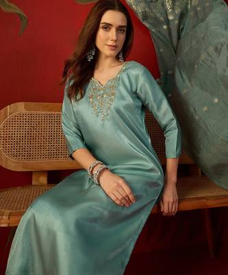 Blue cotton embellished kurta set 2