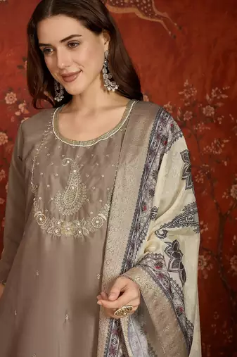 Grey cotton embroidered kurta set