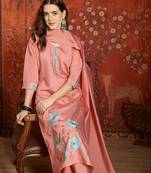 Peach cotton embroidered kurta set