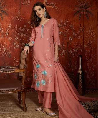 Peach cotton embroidered kurta set 2