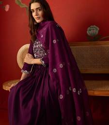 Wine cotton embroidered kurta set