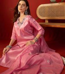 Pink cotton embellished kurta set