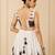 White Heritage Print Garba Lehenga Set with Mirror Work Blouse