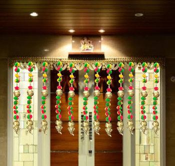 handmade ganesha pom-pom door hanging for festive decor pack of 12 2