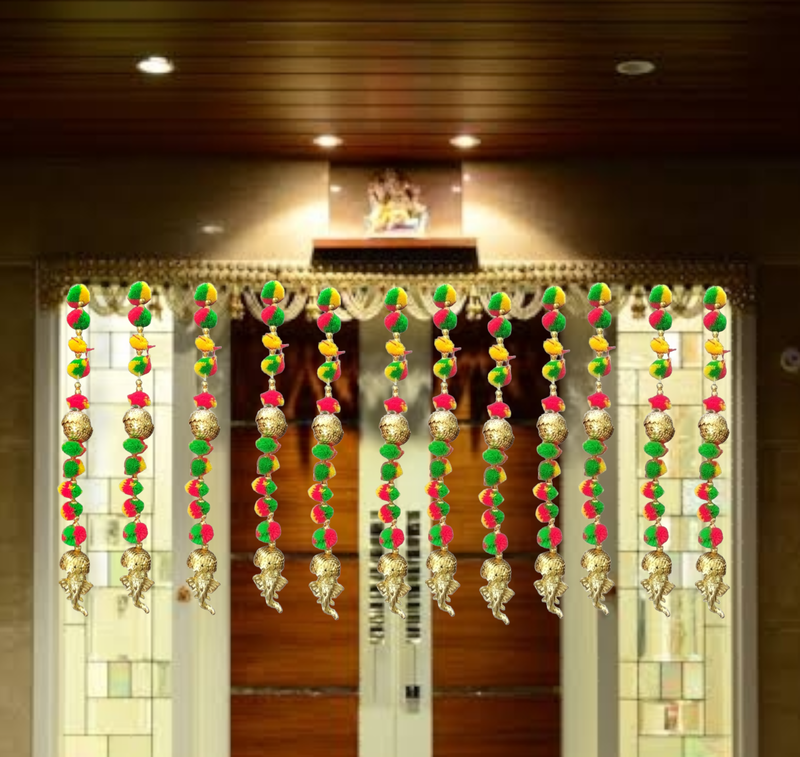 handmade ganesha pom-pom door hanging for festive decor pack of 12