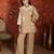 Beige jute cotton patch work co-ord set.