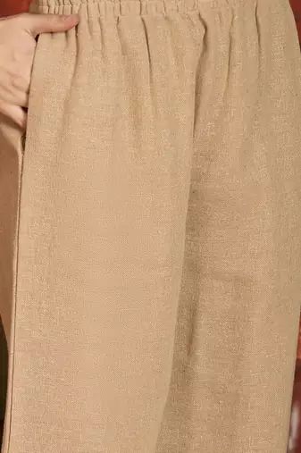 Beige jute cotton patch work co-ord set.