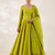 Women's olive green floral embroidered silk anarkali suit set with dupatta