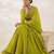 Women's olive green floral embroidered silk anarkali suit set with dupatta