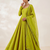 Women's olive green floral embroidered silk anarkali suit set with dupatta