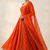 Women's rust orange floral embroidered silk anarkali suit set with dupatta