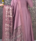 Oniun colour solid anarkali suit set with contrast kalamkari floral printed dupatta