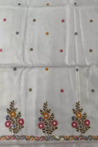 Light green kota doria 3pcs unstiched dress material with beautiful floral embroidery work .