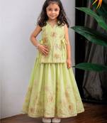 Green embroidered muslin cotton ghagra choli