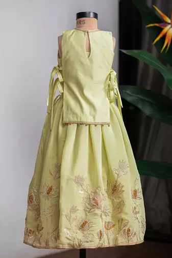 Green embroidered muslin cotton ghagra choli