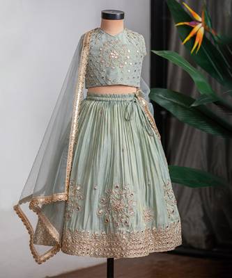 Green embroidered cosmic silk lehenga set 1