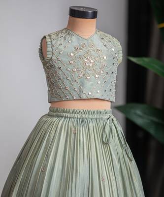 Green embroidered cosmic silk lehenga set 2