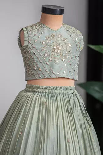 Green embroidered cosmic silk lehenga set