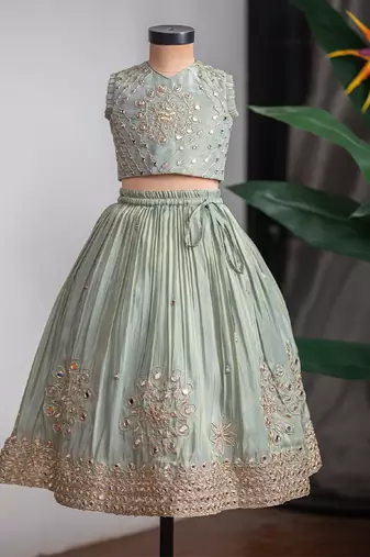 Green embroidered cosmic silk lehenga set