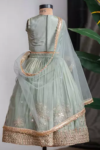 Green embroidered cosmic silk lehenga set