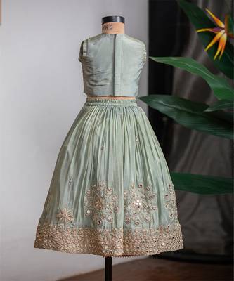 Green embroidered cosmic silk lehenga set 5