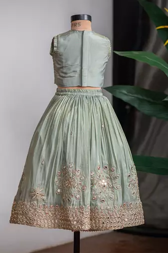 Green embroidered cosmic silk lehenga set