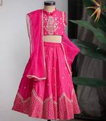 Rani pink embroidered dola silk lehenga set