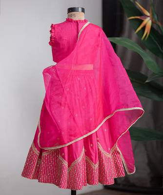 Rani pink embroidered dola silk lehenga set 2