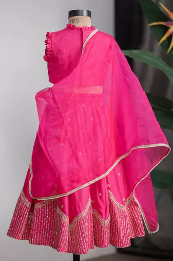 Rani pink embroidered dola silk lehenga set