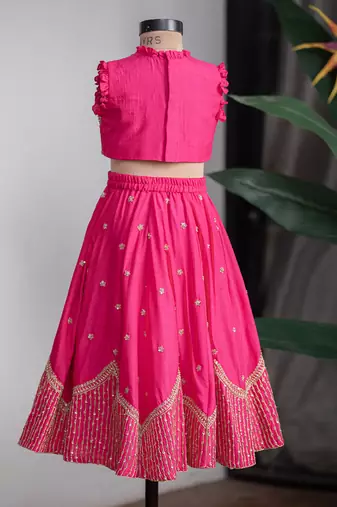 Rani pink embroidered dola silk lehenga set