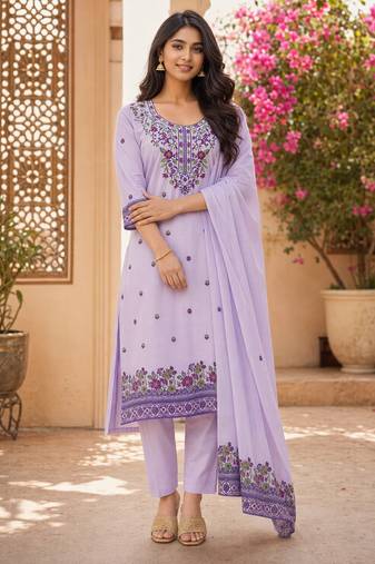 Lavendar handwoven jamdani kurti with dupatta and pant