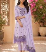 Lavendar handwoven jamdani kurti with dupatta and pant