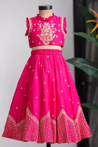 Rani pink embroidered dola silk lehenga set